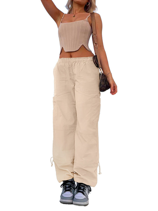 Loose strapped multi-pocket straight cargo pants BLUE ZONE PLANET