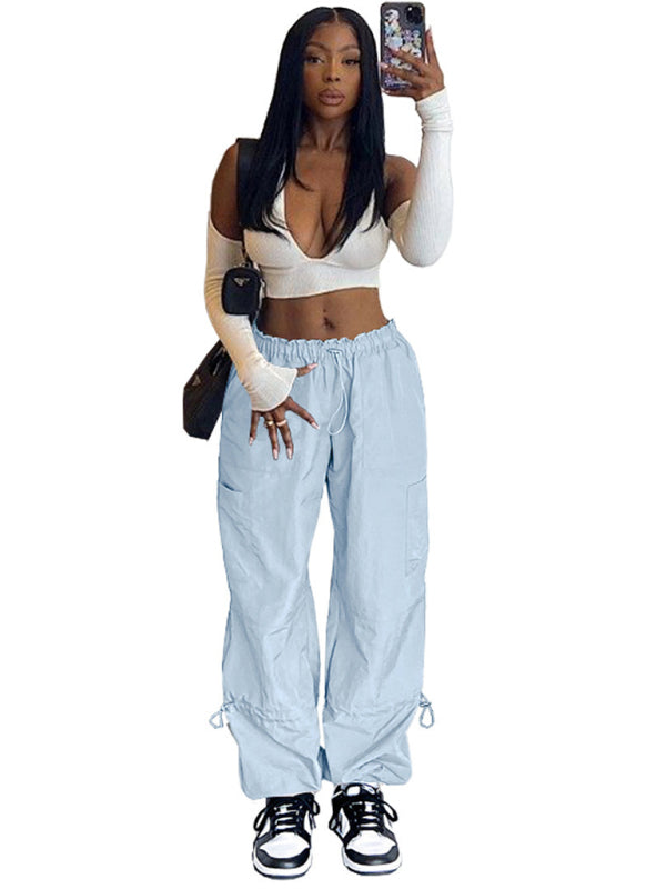 Loose strapped multi-pocket straight cargo pants BLUE ZONE PLANET