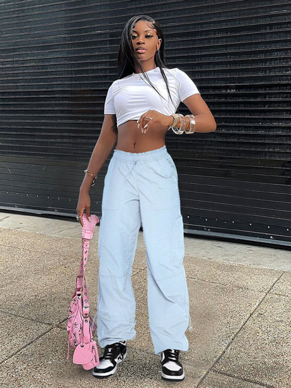 Loose strapped multi-pocket straight cargo pants BLUE ZONE PLANET