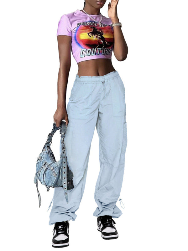Loose strapped multi-pocket straight cargo pants BLUE ZONE PLANET