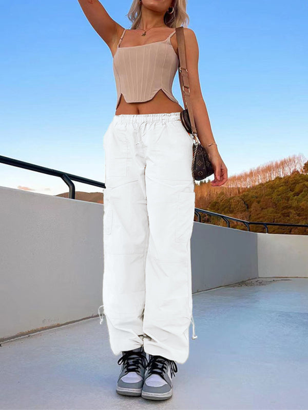 Loose strapped multi-pocket straight cargo pants BLUE ZONE PLANET