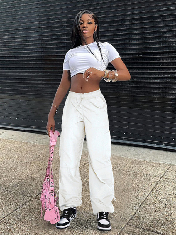 Loose strapped multi-pocket straight cargo pants BLUE ZONE PLANET