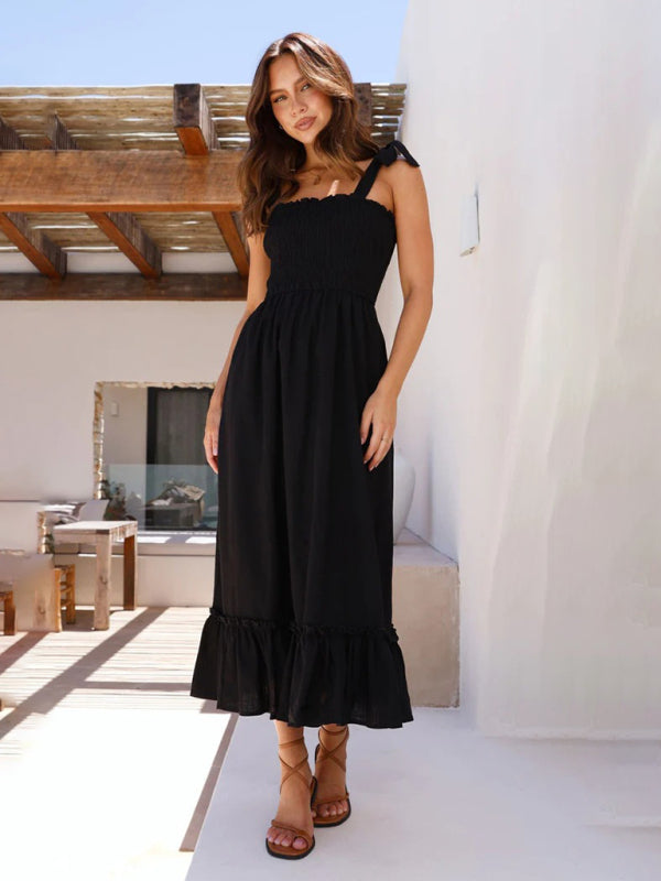 Fresh and sweet simple solid color spaghetti strap dress BLUE ZONE PLANET