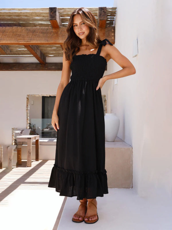 Fresh and sweet simple solid color spaghetti strap dress BLUE ZONE PLANET
