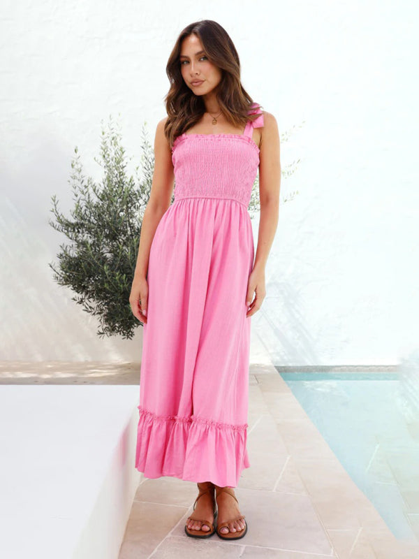 Fresh and sweet simple solid color spaghetti strap dress BLUE ZONE PLANET