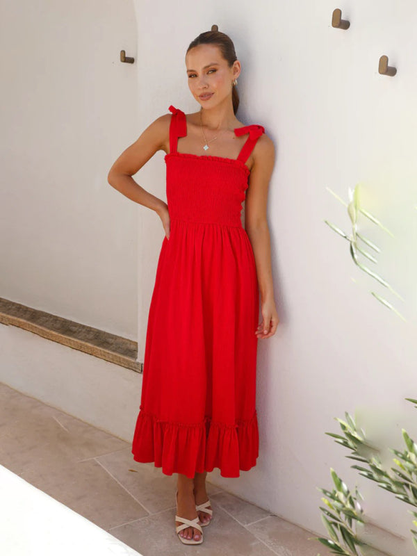Fresh and sweet simple solid color spaghetti strap dress BLUE ZONE PLANET