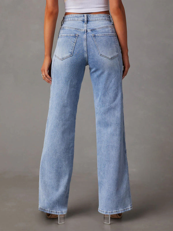 style comfortable loose spliced wide leg jeans BLUE ZONE PLANET