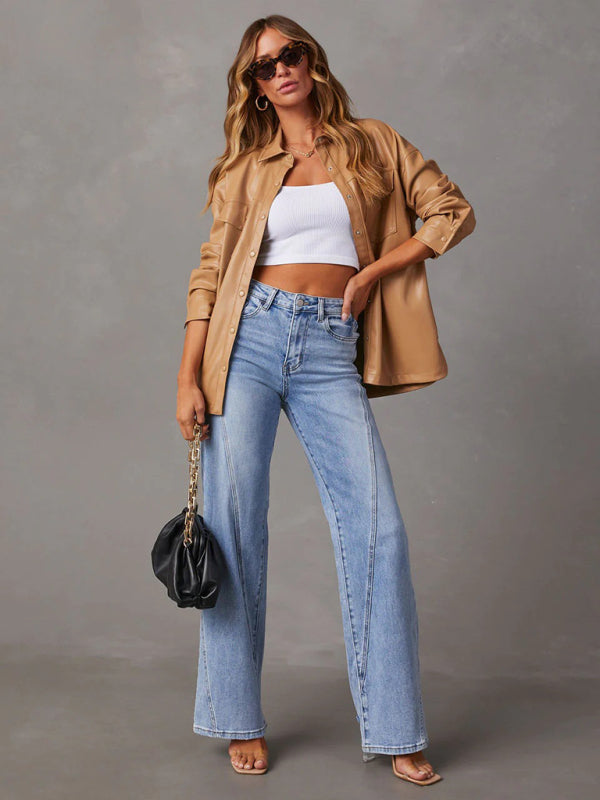 style comfortable loose spliced wide leg jeans BLUE ZONE PLANET