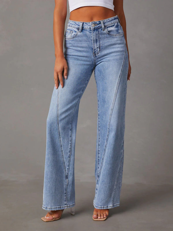 style comfortable loose spliced wide leg jeans BLUE ZONE PLANET