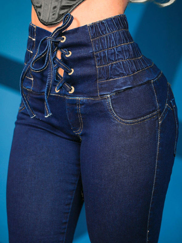 Blue Zone Planet |  Ava's High-Waisted Slimming Butt-Lifting Strappy Slim-Fitting Jeans BLUE ZONE PLANET