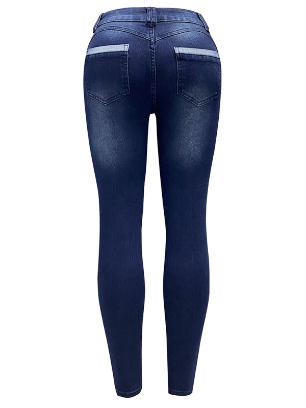 Blue Zone Planet |  High-waisted slimming hot girl contrasting color patchwork jeans BLUE ZONE PLANET
