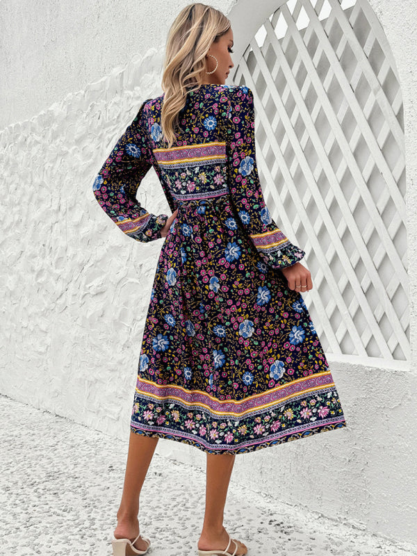 Resort Printed Bohemian Long Sleeve Dress BLUE ZONE PLANET