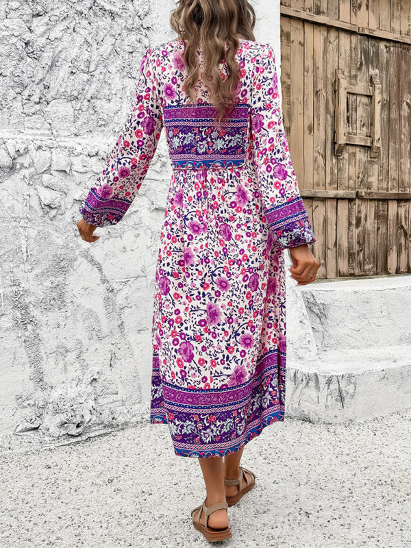 Resort Printed Bohemian Long Sleeve Dress BLUE ZONE PLANET