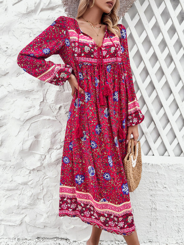 Resort Printed Bohemian Long Sleeve Dress BLUE ZONE PLANET