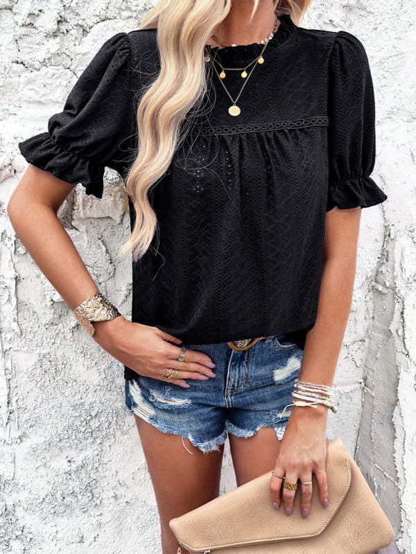 solid color short sleeve hollow top BLUE ZONE PLANET