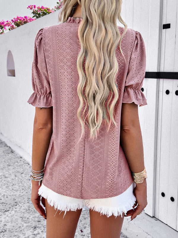 solid color short sleeve hollow top BLUE ZONE PLANET
