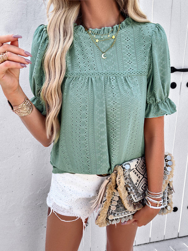 solid color short sleeve hollow top BLUE ZONE PLANET