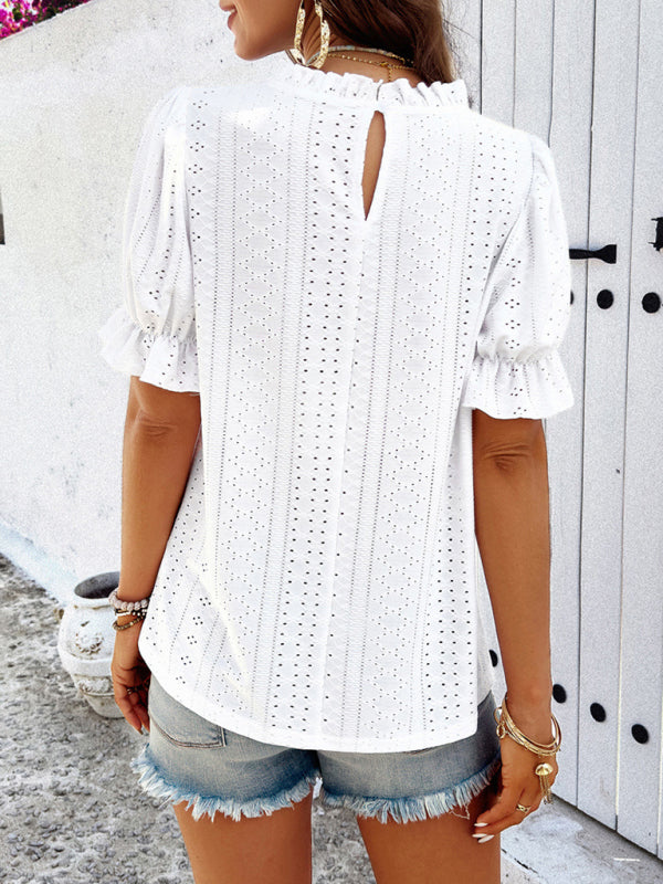 solid color short sleeve hollow top BLUE ZONE PLANET