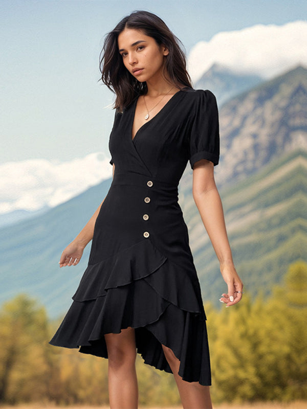 Solid Color Irregular Slim Dress BLUE ZONE PLANET
