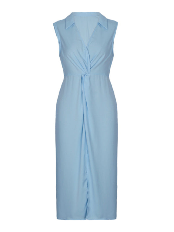 sleeveless solid color lapel dress BLUE ZONE PLANET