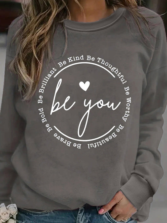 ring letter love print round neck long sleeve sweatshirt kakaclo