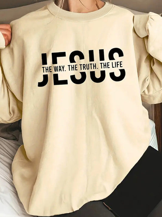 letter printed round neck long sleeve sweatshirt kakaclo