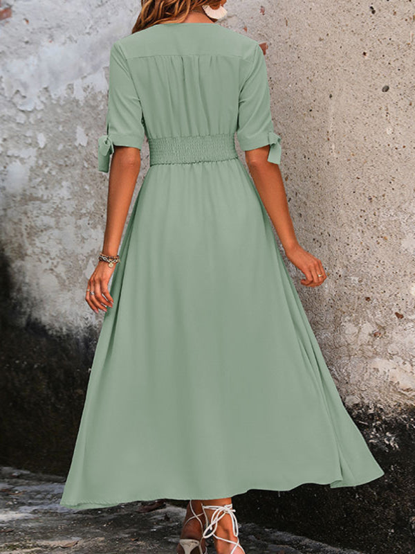Blue Zone Planet |  Elegant V-Neck Commuter Belted Midi Dress BLUE ZONE PLANET