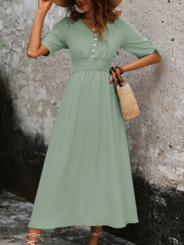 Blue Zone Planet |  Elegant V-Neck Commuter Belted Midi Dress BLUE ZONE PLANET