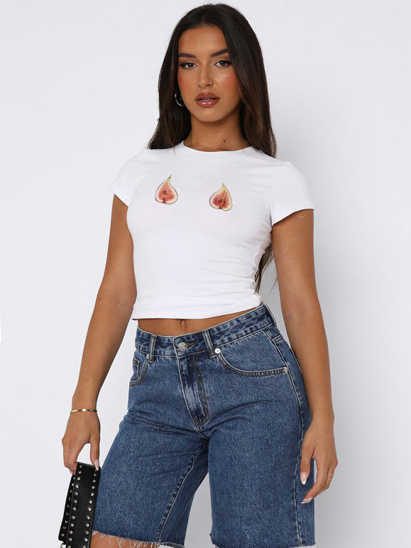 Blue Zone Planet |  round neck printed street slim fit short navel exposed versatile T-shirt BLUE ZONE PLANET