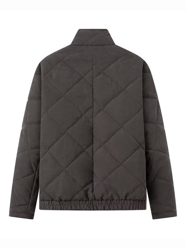 diamond lattice stand collar cotton coat kakaclo