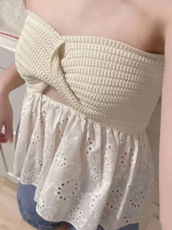 Fashionable knitted embroidered stitching holiday tube top top kakaclo