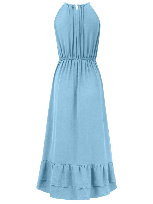 holiday solid color halter neck V sleeveless waist dress BLUE ZONE PLANET