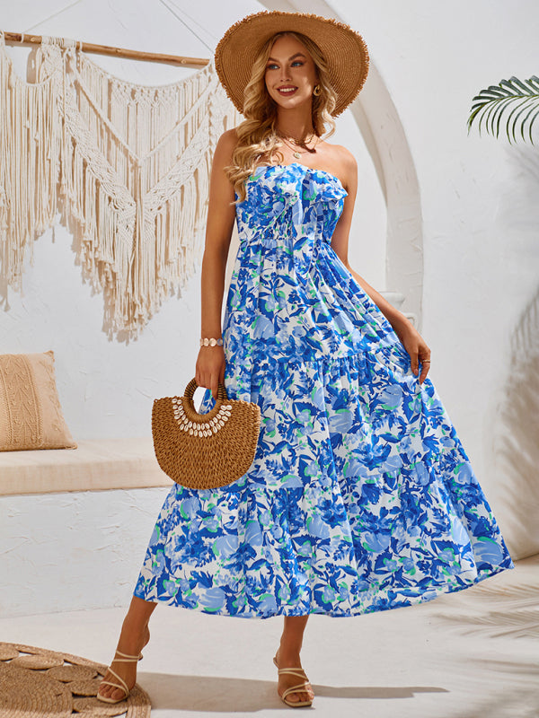 resort style printed halter neck dress BLUE ZONE PLANET