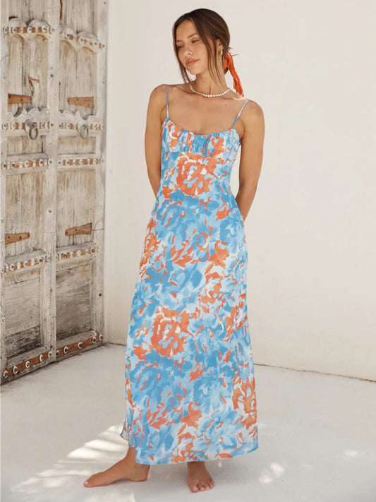 Blue Zone Planet |  Emily's Spaghetti Strap French Low-Cut Maxi Dress with Beautiful Back BLUE ZONE PLANET