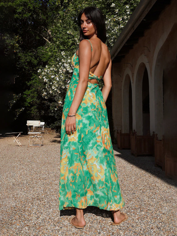 Blue Zone Planet |  Emily's Spaghetti Strap French Low-Cut Maxi Dress with Beautiful Back BLUE ZONE PLANET