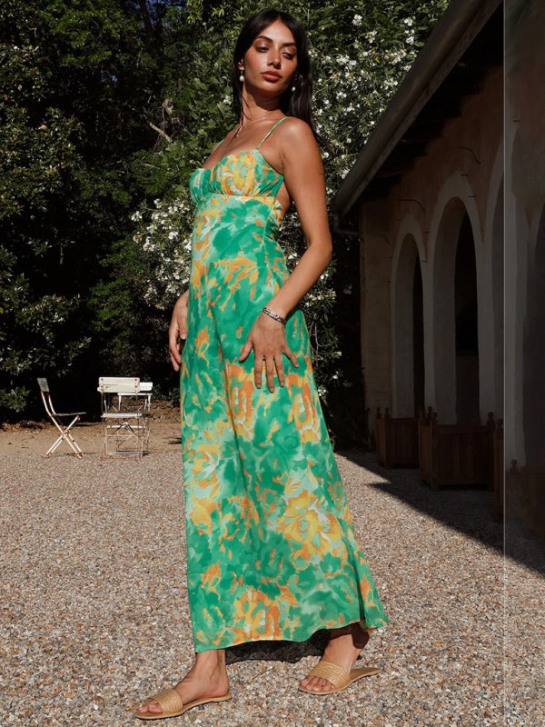 Blue Zone Planet |  Emily's Spaghetti Strap French Low-Cut Maxi Dress with Beautiful Back BLUE ZONE PLANET