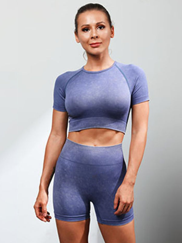 multi-color yoga sports short-sleeved shorts set BLUE ZONE PLANET
