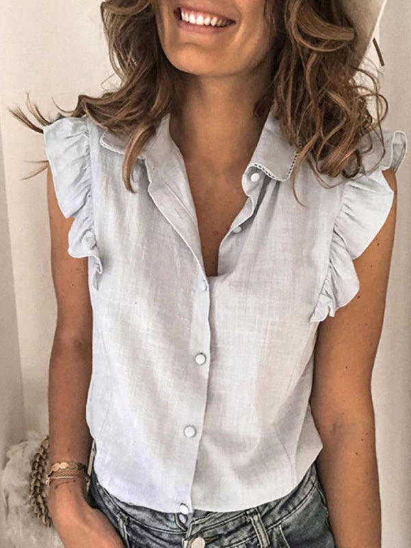 Blue Zone Planet |  solid color lapel loose shirt BLUE ZONE PLANET