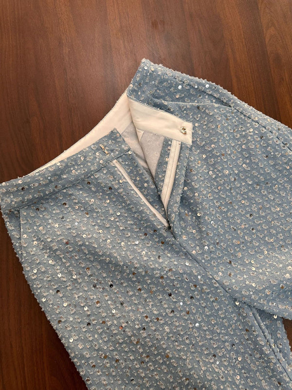 Blue Zone Planet |  Sequined Denim Straight Pants BLUE ZONE PLANET