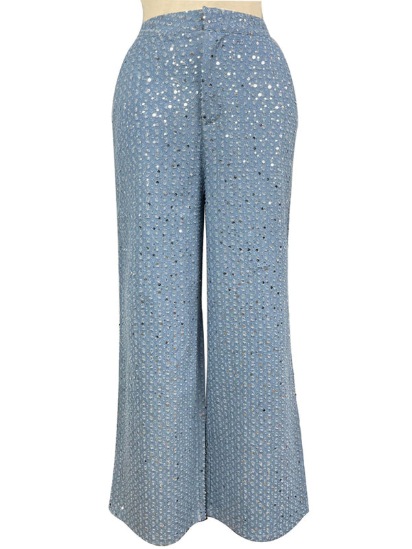 Blue Zone Planet |  Sequined Denim Straight Pants BLUE ZONE PLANET