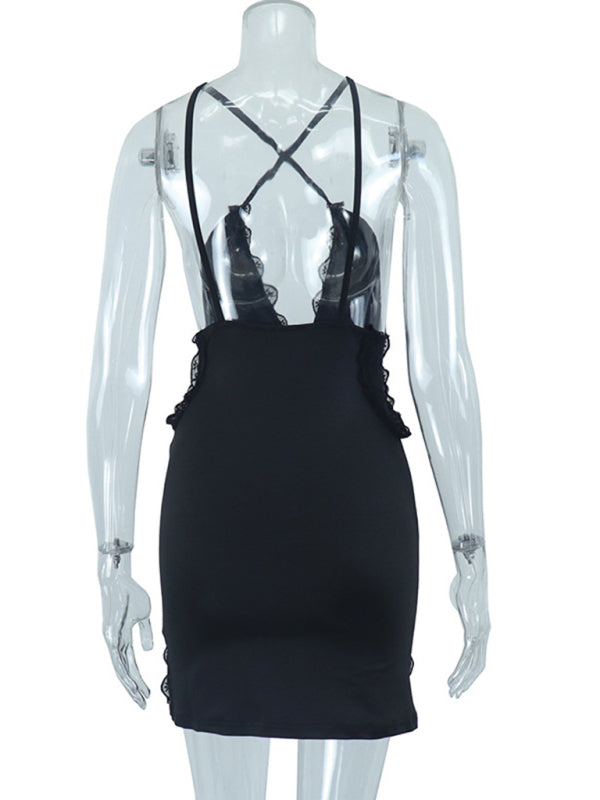 Blue Zone Planet | sling hollow street trendy lace splicing slit hip dress kakaclo