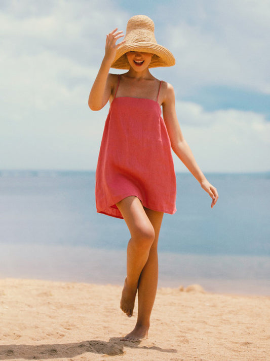 Blue Zone Planet |  cotton and linen spaghetti strap comfortable holiday dress BLUE ZONE PLANET