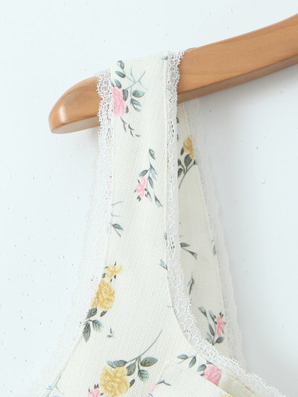 Blue Zone Planet | Bow Design Printed Lace Slip Dress kakaclo