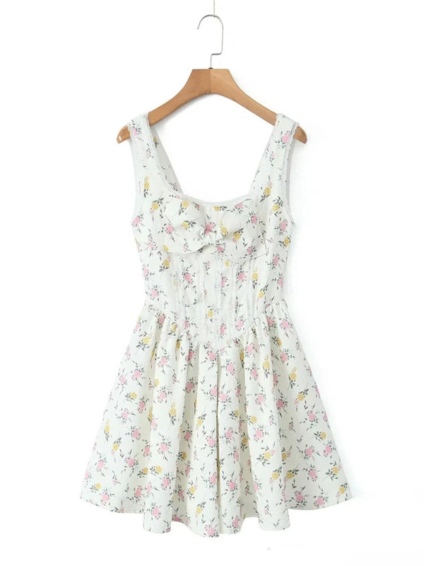 Blue Zone Planet | Bow Design Printed Lace Slip Dress kakaclo