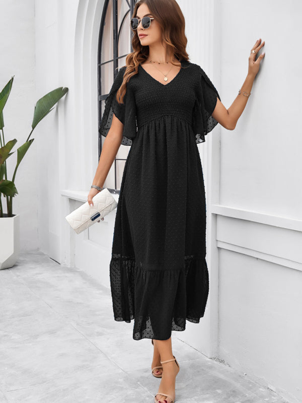 Blue Zone Planet |  elegant solid color V-neck dress BLUE ZONE PLANET