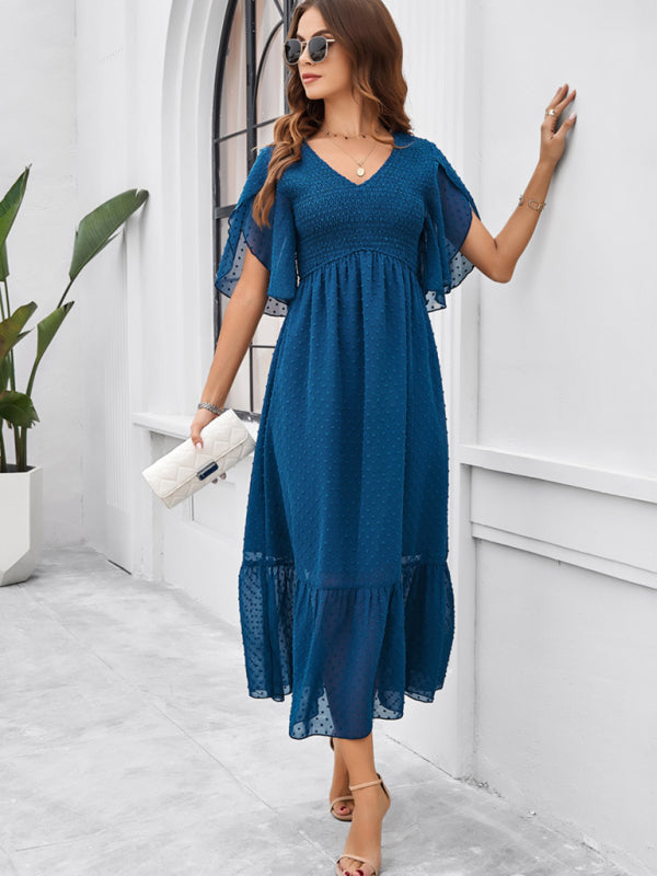Blue Zone Planet |  elegant solid color V-neck dress BLUE ZONE PLANET
