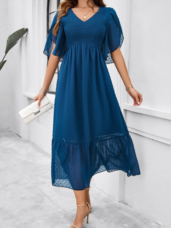 Blue Zone Planet |  elegant solid color V-neck dress BLUE ZONE PLANET