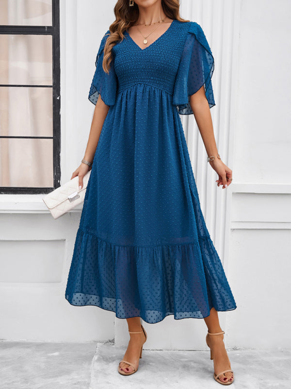 Blue Zone Planet |  elegant solid color V-neck dress BLUE ZONE PLANET
