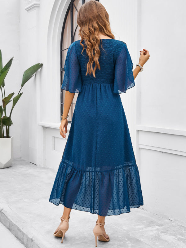 Blue Zone Planet |  elegant solid color V-neck dress BLUE ZONE PLANET