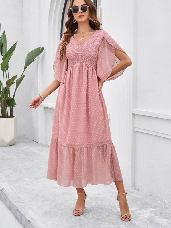 Blue Zone Planet |  elegant solid color V-neck dress BLUE ZONE PLANET